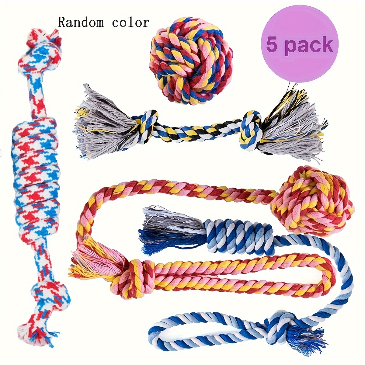 

5pcs Cotton Dog Rope Toys - Assorted Colors, Interactive Tug & Chew Set For Medium Breeds