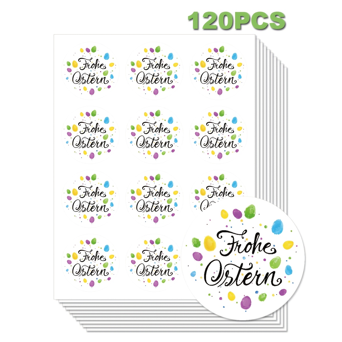 120pcs Easter Stickers | Egg Labels In German, Self-adhesive, Glossy End For Gifts, Candy, And Envelope Sealing | Ideal For Easter Party Decorations
