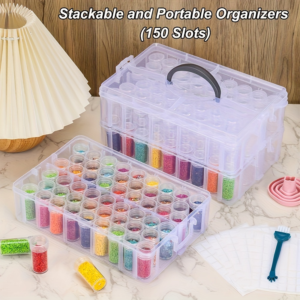 

1pc 3- Diamond Painting Storage Container, Portable Beads Bottle With 150 Slots, Random And Foldable Silicone Funnel Stackable Handicrafts Sorting Package Container, Multiple Sizes