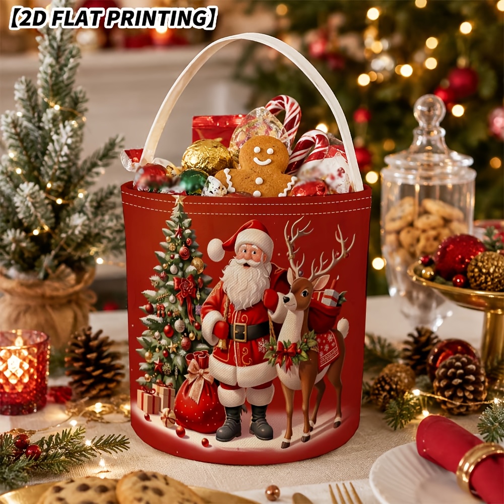 TEMU 1pc, Gift For Her/him Candy Basket, Christmas Bag, Christmas Eve Xmas Candy Storage Basket, Christmas Tote Bag Packs, Party Decoration Storage,