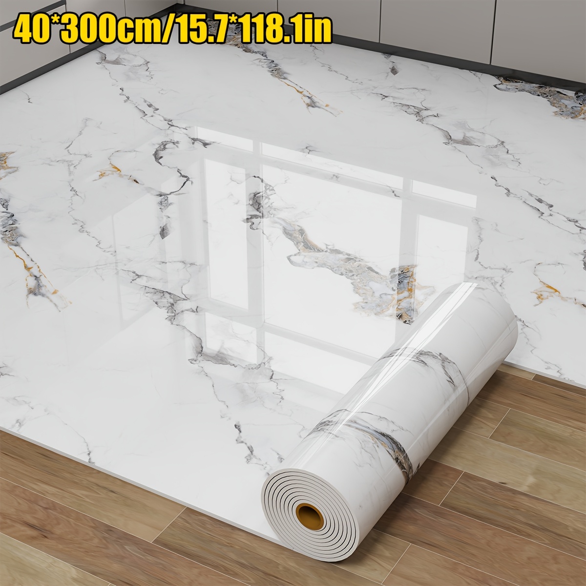 Image of 1 Roll Extra Thick 2.5mm Marble Floor And Wall Stickers - Peel And Stick Removable Self-adhesive Vinyl Tiles, For Bathroom, Kitchen, Living Room