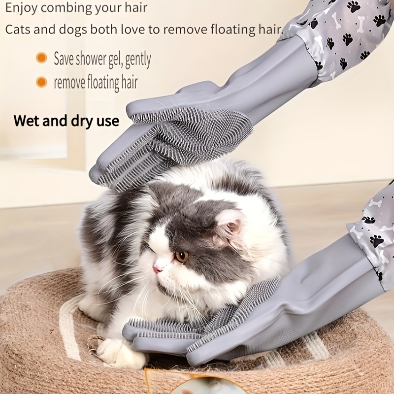 

Pet Grooming Gloves - Silicone, Anti-scratch & Bite, For Dogs And Cats, Dual-sided Bath Massage Mitts, Cat Grooming, Kitchen Supplies