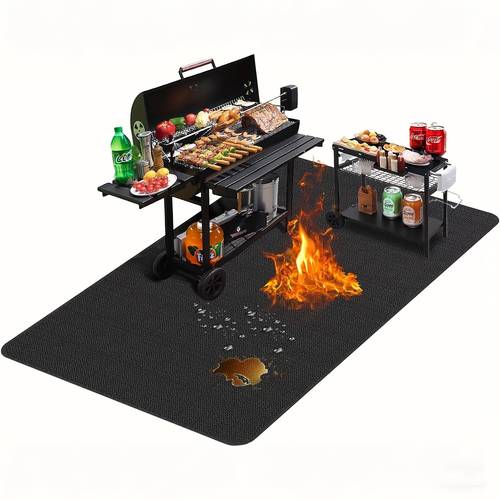 large bbq grill mat double sided fireproof and heat resistant suitable for outdoor grills fireplaces fire pits and smokers it serves as a waterproof and oil proof protector for decks and patios and is easy to clean