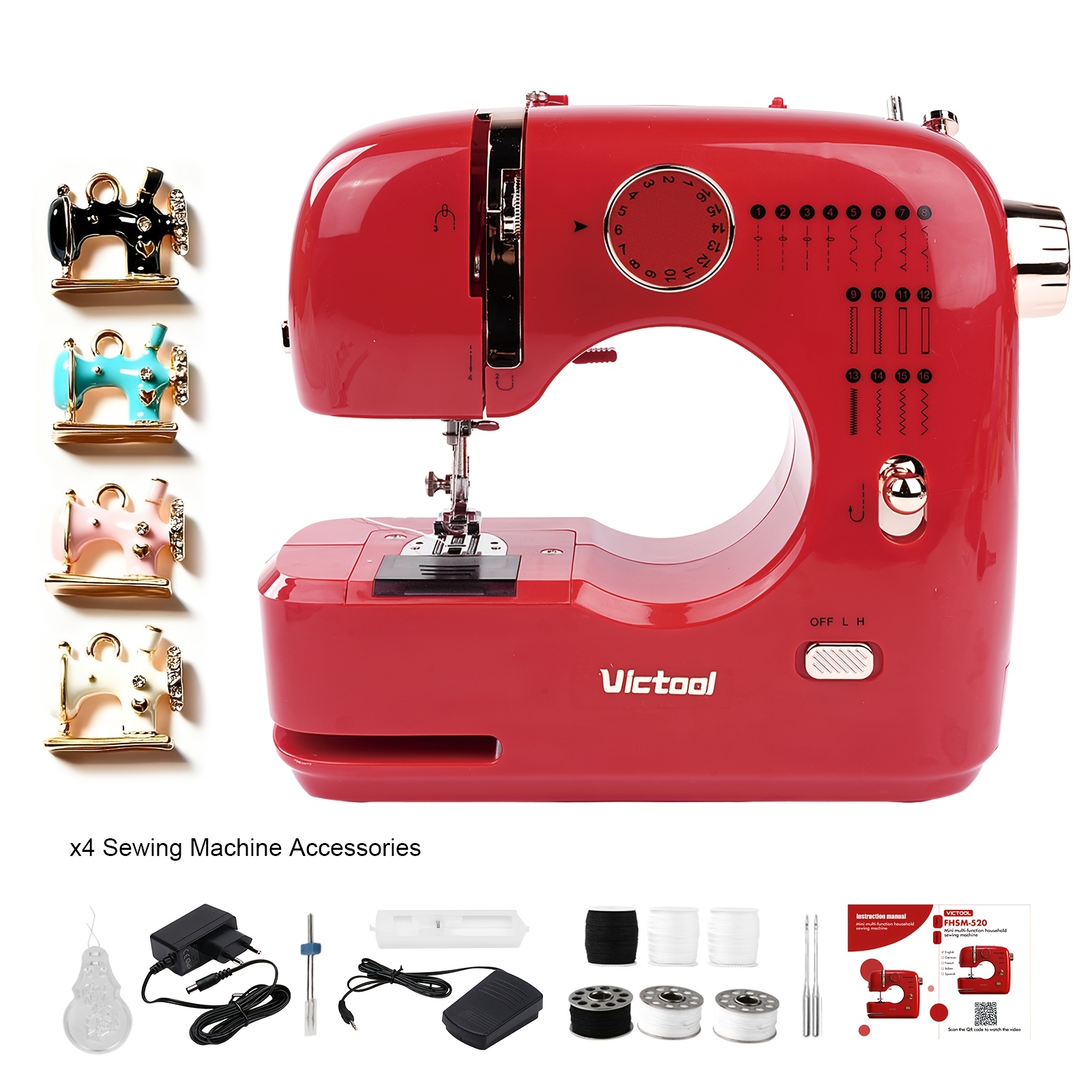 Mini Electric Sewing Machine, 16 Stitches Multifunctional Home Sewing Machine With Double Needle, Portable Sewing Kit For Beginners Craft Quilting