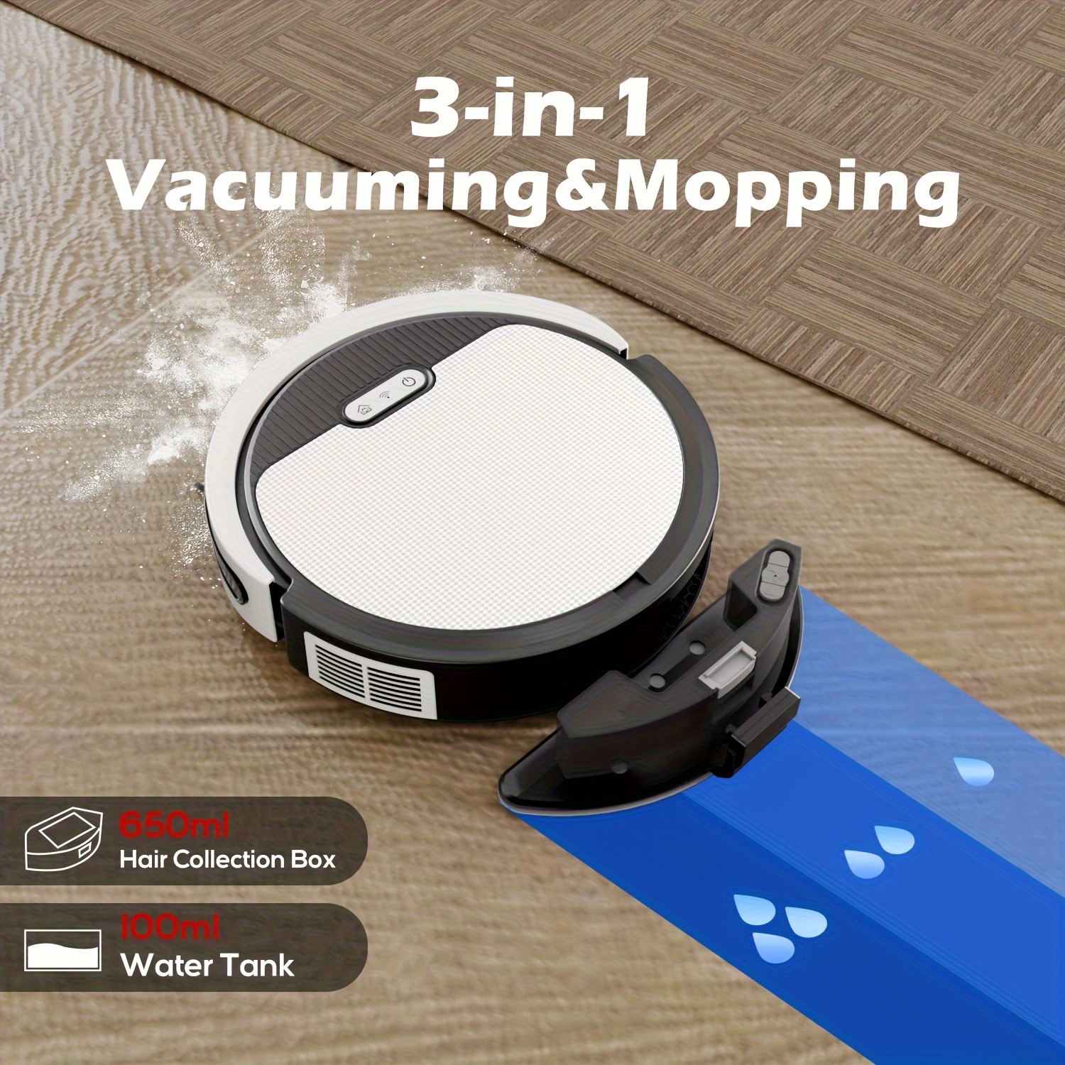 robot vacuums and mop combo max 4500pa suction self charging robot vacuum 120 ideal for pet hair and carpets 650ml large dustbin white black details 1