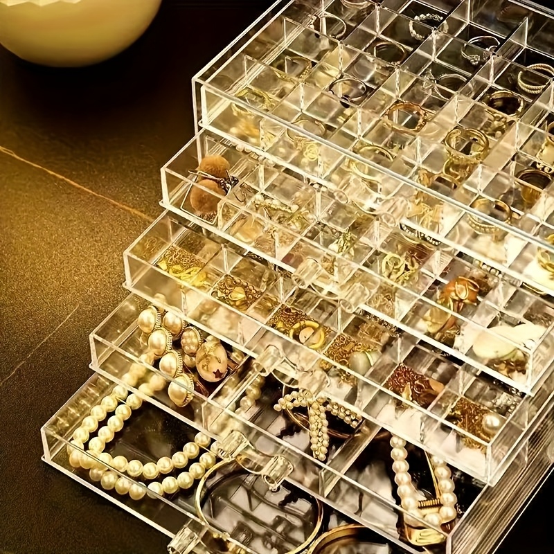 79 compartment multi layer jewelry organizer box with transparent drawers modern acrylic storage for earrings rings necklaces and accessories space saving desktop organizer for home or office jewelry box jewelry boxes Product details 1