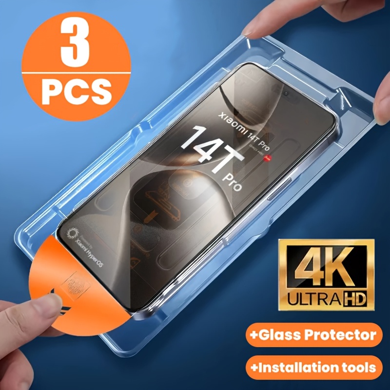 E-shop 3 Stück 8K Staubfreies Glas für Xiaomi 14T 14 13 12T Oleophobic Beschichtung Displayschutzfolie Einfache Installation Schutzglas