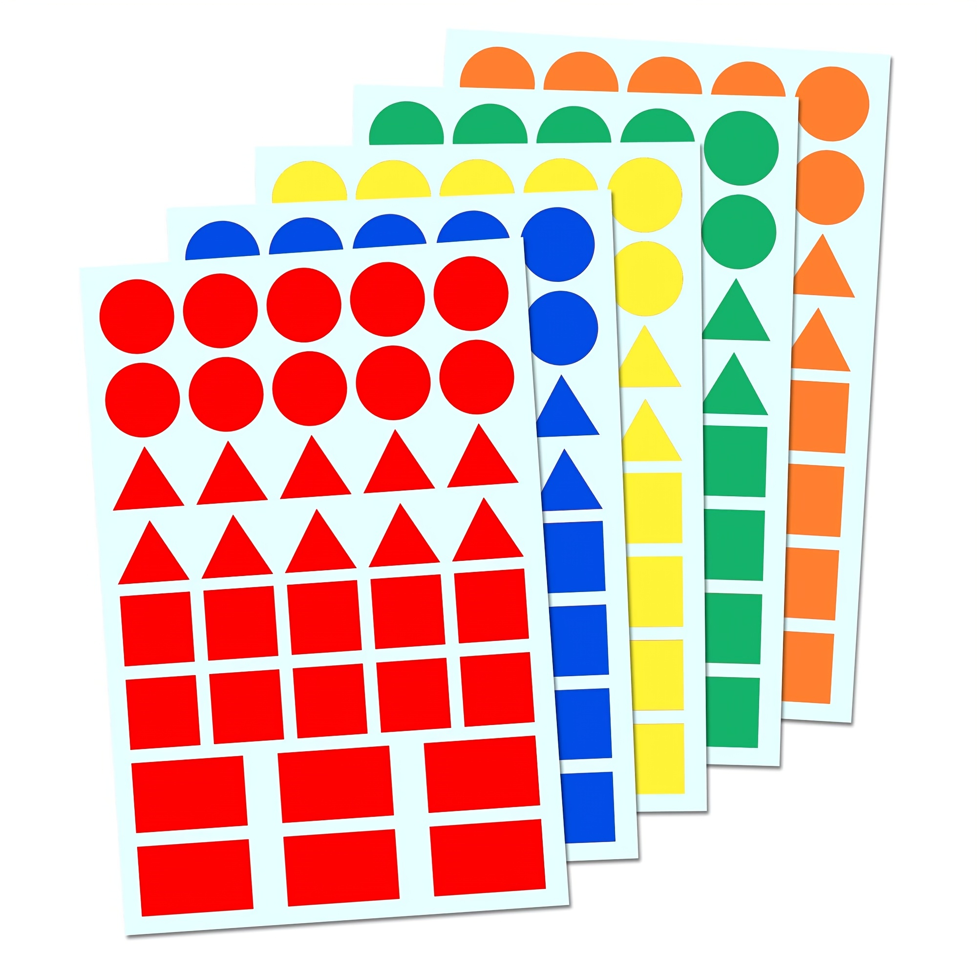 

180pcs Shape Sticker Set - Self-adhesive, Waterproof Pvc Labels In 4 Shapes (circles, Triangles, Squares, Rectangles) & 5 Vibrant Colors For Organizing, Crafting & Decorating