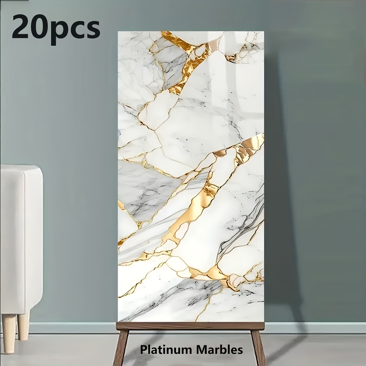 

20pcs Marble Effect Self-adhesive Wall Stickers, Waterproof Pvc, Easy-to-apply Tile Decals For Kitchen & Bathroom, Random Shapes And