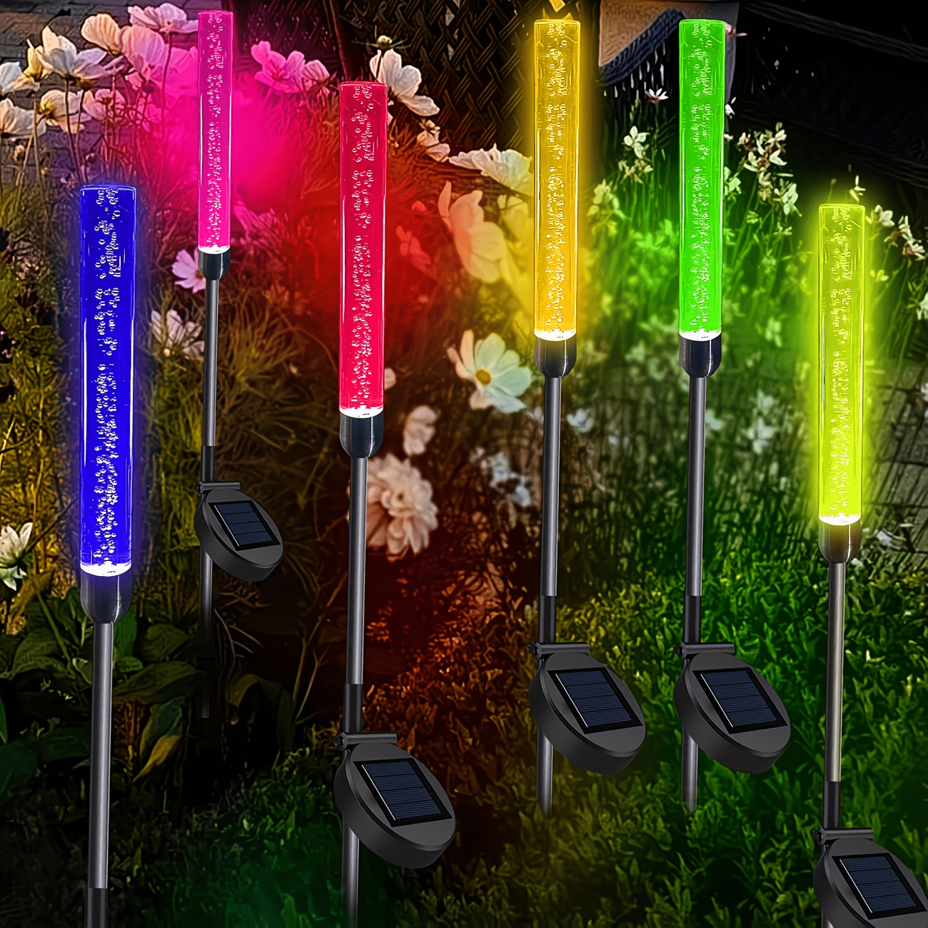 Image of 4/2pcs Solar Lights, Colorful Gradient Acrylic Bubble Lights, Outdoor Garden Reed Lights, ; Suitable For Courtyards, Gardens, , Lawns, Fences, And For Outdoor Solar Landscape Lighting