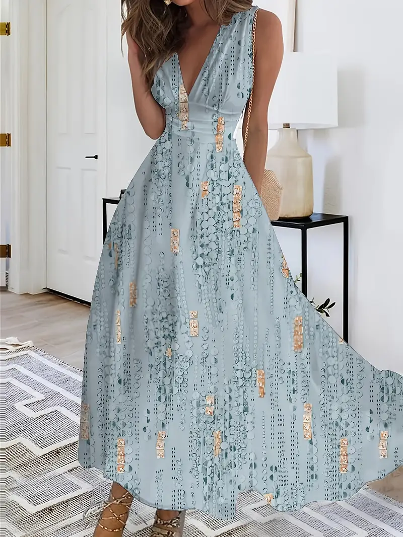 womens elegant v neck sleeveless a line dress floral print semi sheer lightweight fabric breathable versatile for casual to formal occasions attire medium fabric Product details 7