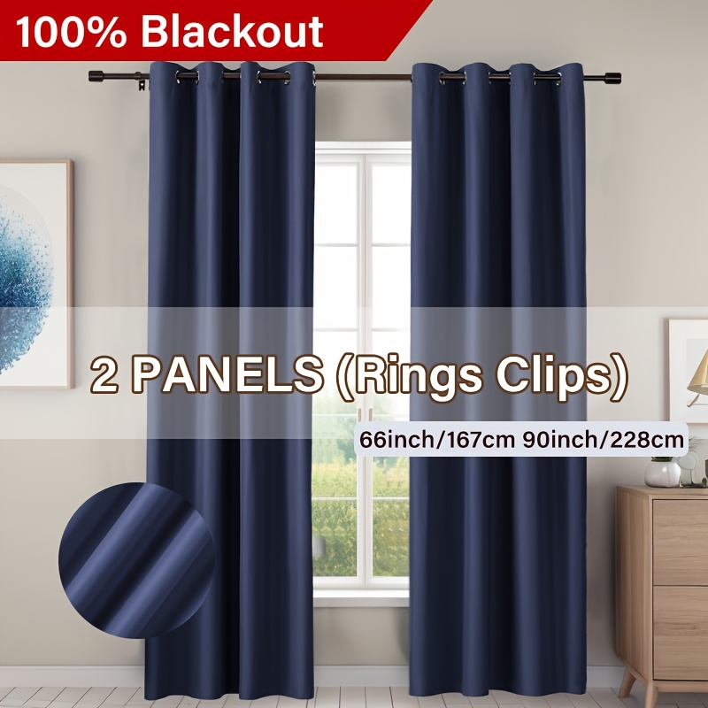 TEMU 2 Panels Blackout Curtains Grommet Room Darkening Sun Curtains For Living Room, Bedroom, Set Of 2 Panels, Halloween Decor, , Thanksgiving Decor, Navy