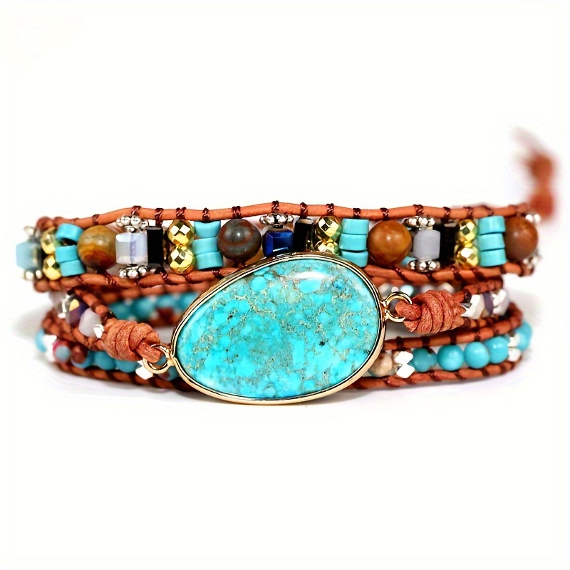 

Boho Wrap Bracelets Natural Jasper Green Opal Crystal Stone Variety Beads Strand Bracelet