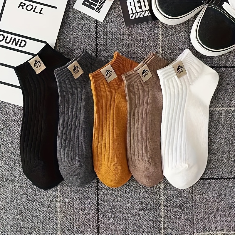 

5 Pairs Of Men's Cotton Blend Fashion Simple Low-cut Socks, Comfy Breathable Thin Socks For Spring And Summer