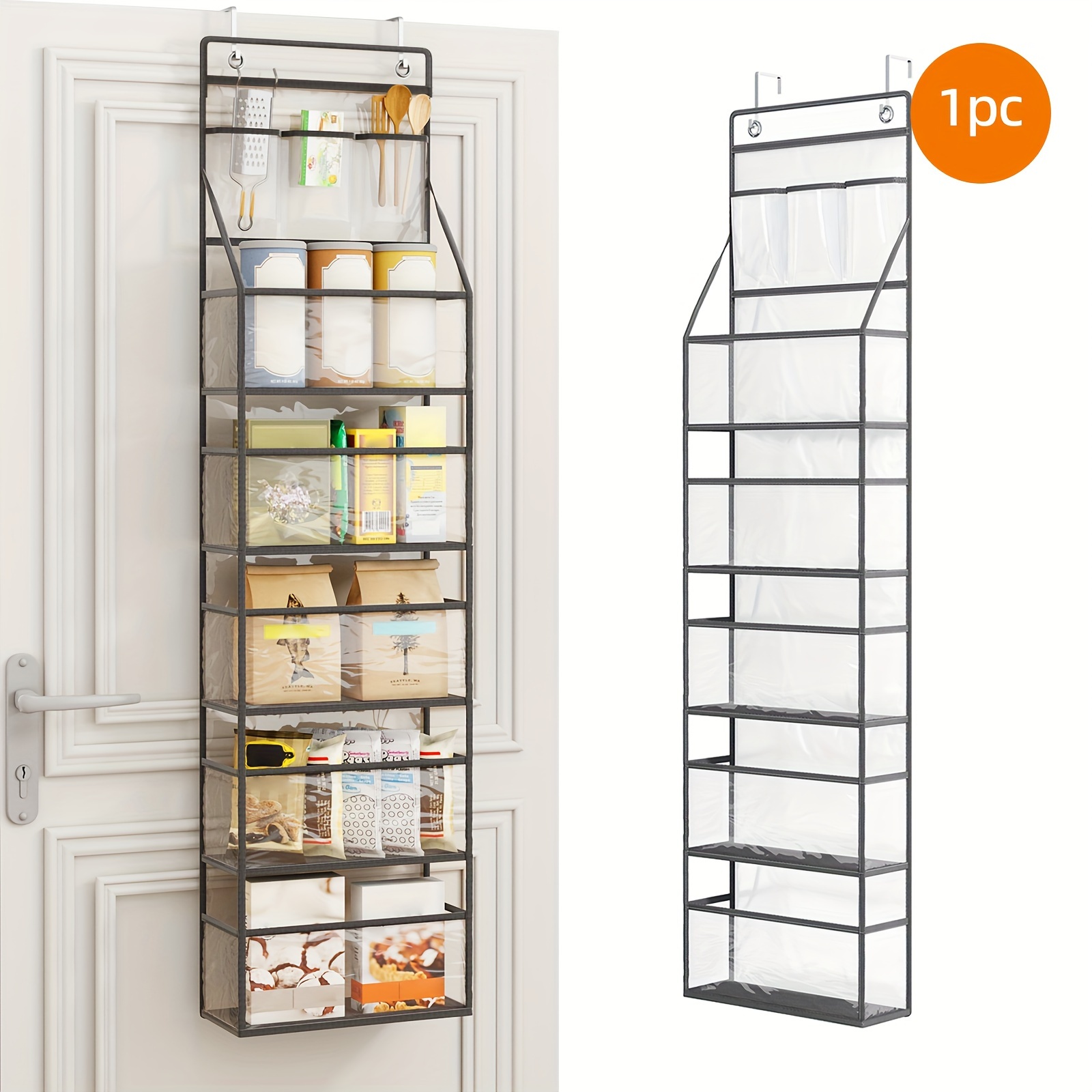 

Superlele 1pc/2pcs 6-shelf Over Door Hanging Pantry Organizer Storage With Clear Pvc Pockets, Storage Organizer Bedroom, Cosmetics And , Space Saving, , Grey