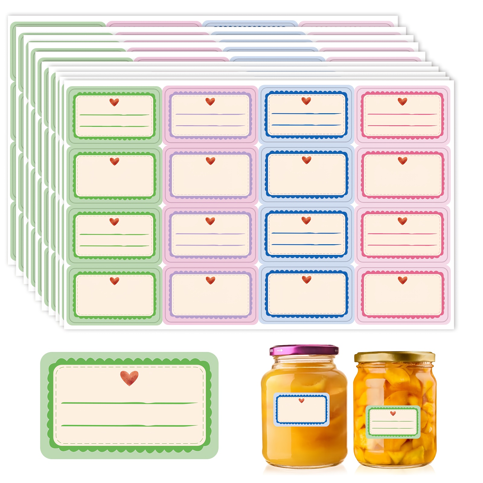 Image of 160 Self-adhesive Colored Label Stickers | 30 X 50mm Vintage Design, Suitable For Jam Bottles, Seasoning Bottles, Foods, Gift Packaging | Pink, Blue, Green, Purple | Easy To Write