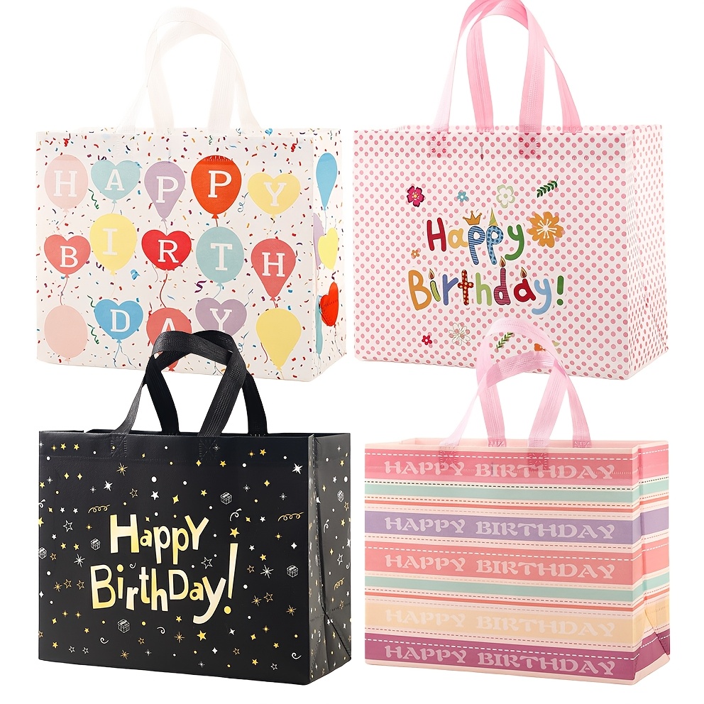 Image of Gift For Her/him 4/8pcs Birthday Gift Bags 4/8pcs Birthday Gift Bags With Handles - Reusable Fabric For Weddings, Parties And Birthdays - Perfect For Women And Girls, Chrismas, Halloween