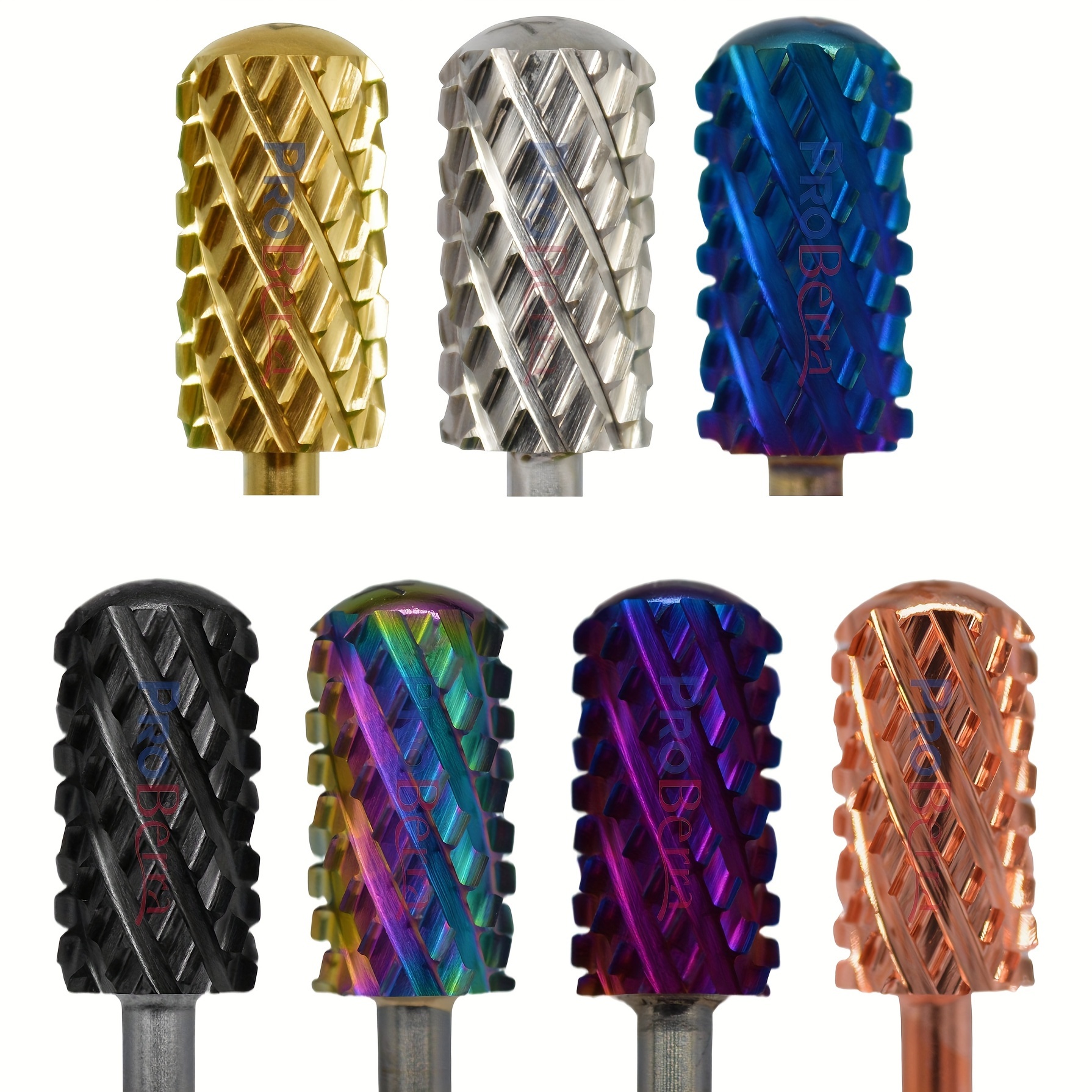 

Premium Nail Drill Bits Set - 6.6mm Large Barrel, 4xc Carbide For Acrylic & Gel Nails - Golden, Silvery, Dark Purple, Blue, Rainbow, Rose Golden - Odorless Manicure & Pedicure Tools