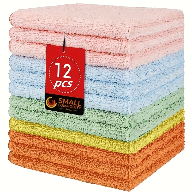 TEMU Serviette en fibre super fine 12/24 pièces, serviette multi-usage à surface douce très absorbante, convient pour salle de bain, salle de sport,