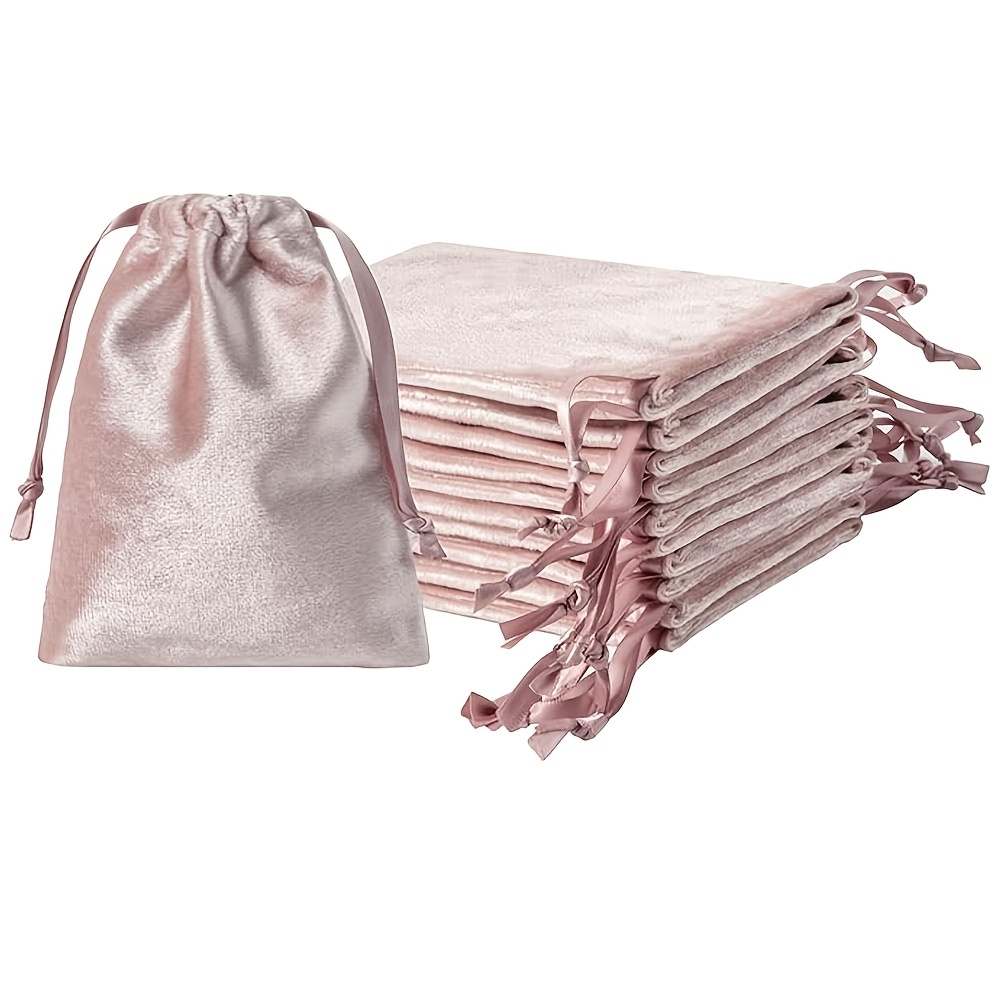TEMU Gift For Her/him Pack Of 10 Hdhuiun Rose-pink Velvet Drawstring Storage Bags - Suitable For Storage & Gift Pouches With Drawstring Closure, 3x4