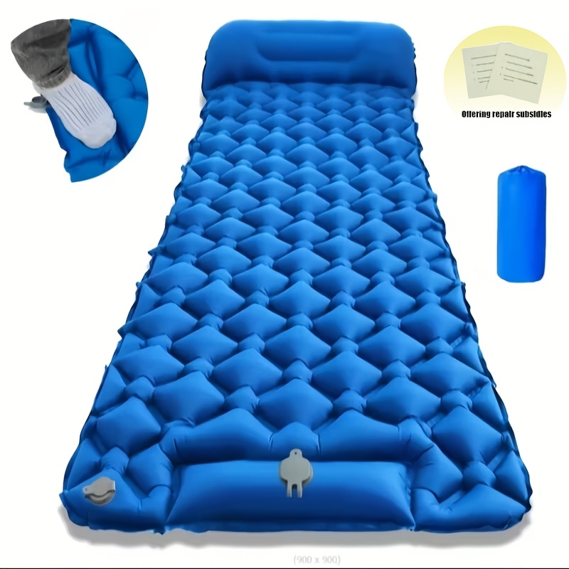 TEMU Matelas de camping gonflable 1 pièce, ultra-léger et portable, avec pompe à pied intégrée et -tête - Gonflage rapide, épaisseur 5 cm. Parfait
