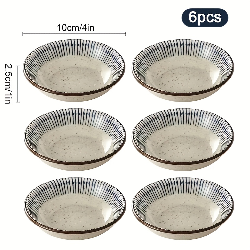 6pcs Set Of Japanese-style Retro Ceramic Sauce Dishes, Soy Sauce And Vinegar Bowls, Round Dip Plates For Snacks, 3.5 Inches