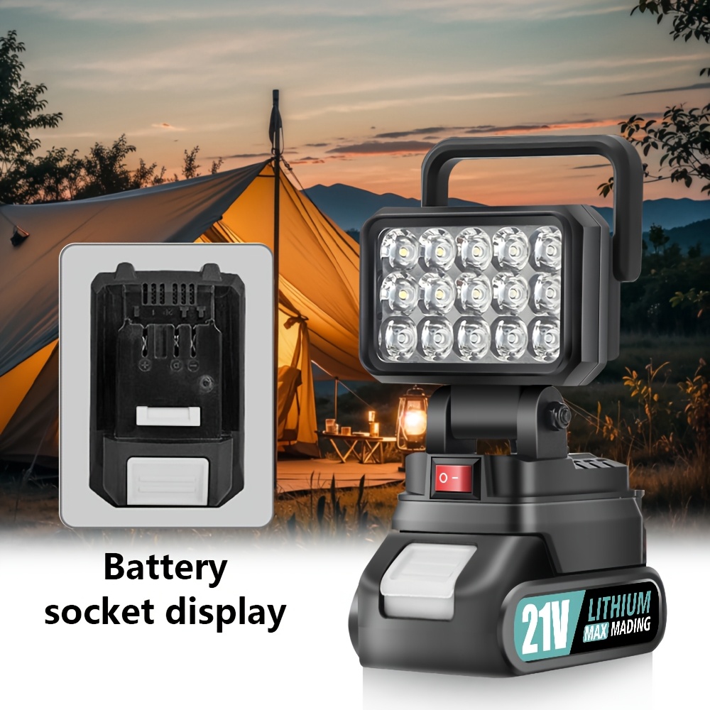 TEMU Lámpara de LED portátil de potencia con alimentación por batería, compatible con Makita, almacén local, luz de camping, luz de , linterna,