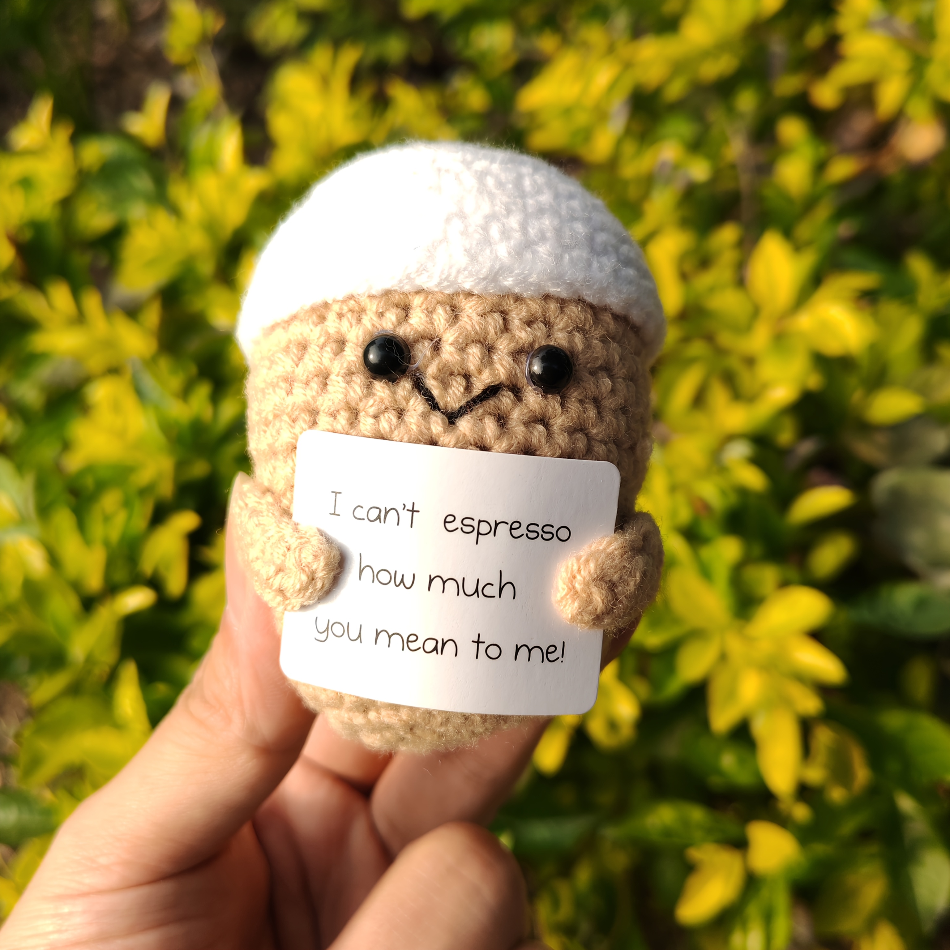 

1pc Handmade Crochet Coffee Cup Keychain With Inspirational Message Card - Light Gray, Cute Amigurumi Design For Diy Crafts & Bag Charms, Ideal Gift For Valentine's//father's Day, Coffee Accessories