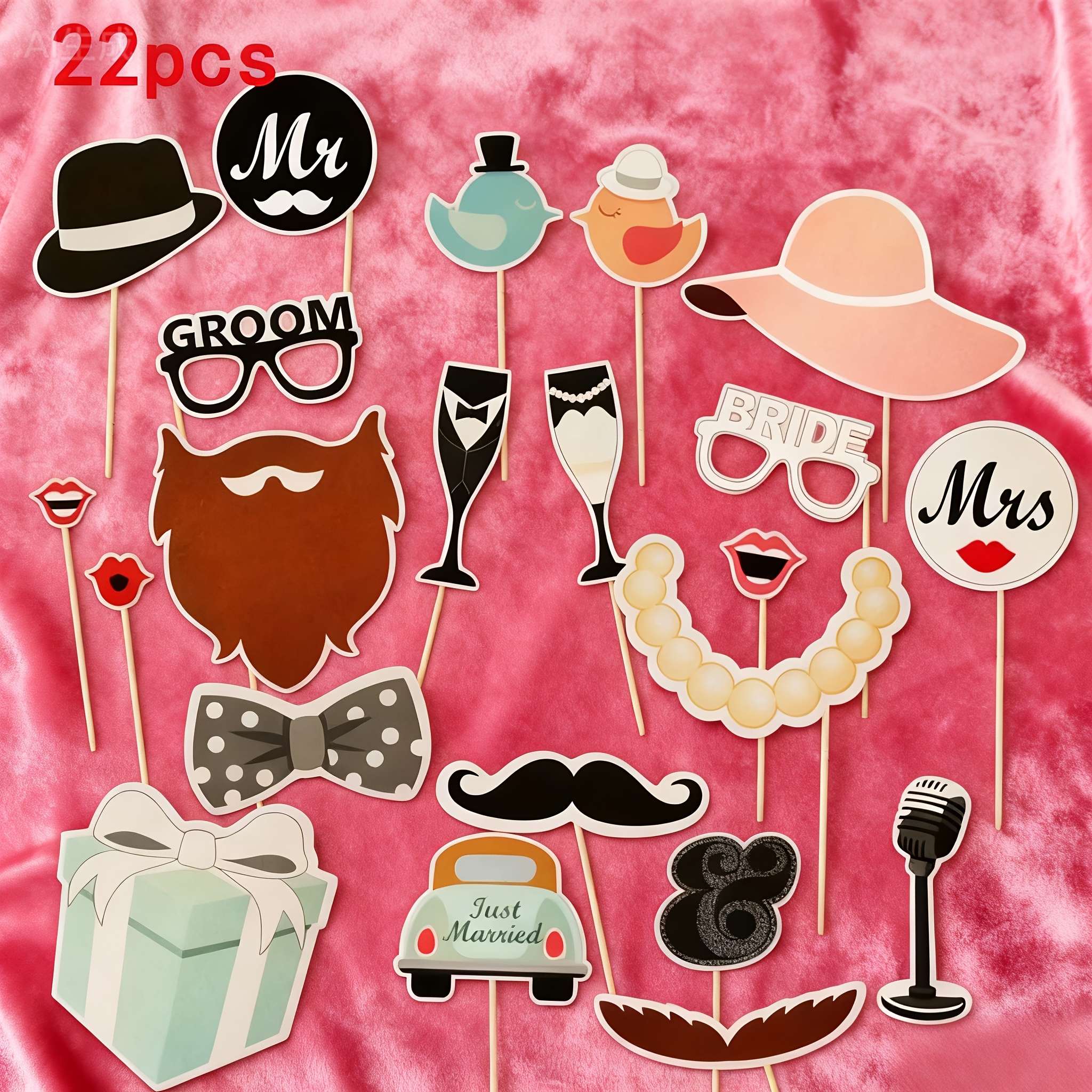 Image of 22pcs High-quality Photo Booth Set Featuring Humorous Lips, Mustaches, And Pipe Props Suitable For Birthdays, Weddings, And Festive Gatherings - Reusable Additions And Decoration Kit For Photo Booths