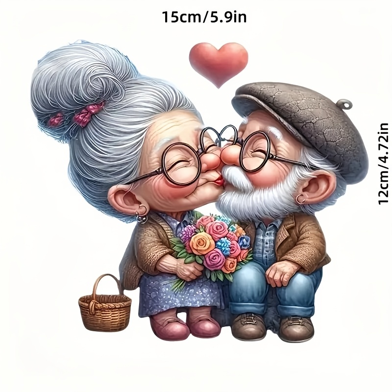 Grandparents Embrace Car Sticker - Cute Elderly Couple Kissing With , Durable Vinyl Scratch-resistant Decal For Cars, Motorcycles, Atvs, Trailers, Laptops & Windows, Adult Car Stickers