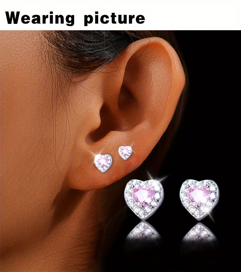 chic s925 sterling silvery heart stud earrings with sparkling zirconia hypoallergenic   casual attire gifting details 1