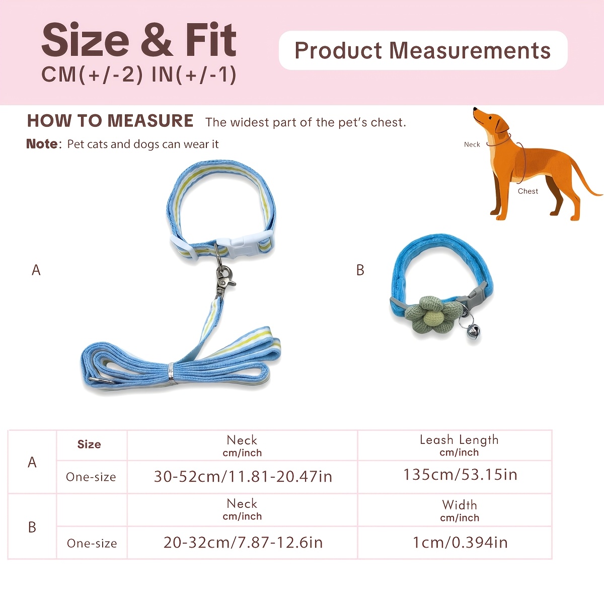 2pcs Knitted Flower Pet Collar and Leash Set