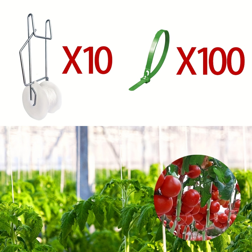 E-shop Tomaten-Rankhilfe Rollenhaken (10 Stück) Kabelbinder (100 Stück), Pflanzen-Kletterhaken mit 50ft Juteschnur, Gewächshaus-Rankhilfe-Rolle,