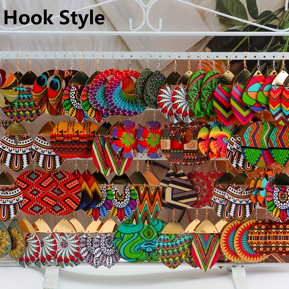 E-shop 12 Paar bunte geometrische Holzohrringe im Bohemian-Stil, modische hohle Vintage-Ohrringe für Damen, Party-Geschenkschmuck, zufällige Stile