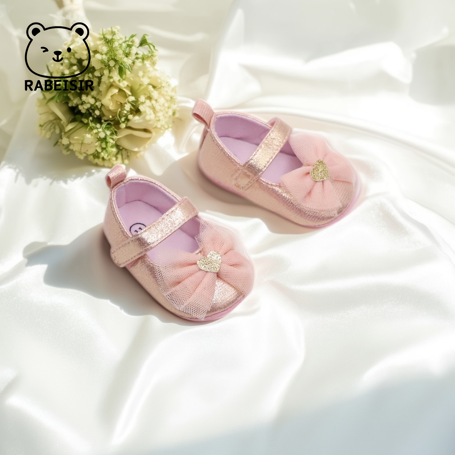 RABEISIR First Walkers Soft-Soled Slip-Resistant Mary Jane Shoes with Lace Bow & Geometric Pattern - Lightweight Canvas & Fabric, Closure, EVA Cushion for Spring/Fall, Everyday & Casual Outfits, Girl Shoes, Seasonal Footwear, Decorative Footwear, Slipresistant Soles