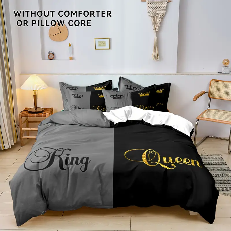 3pcs polyester duvet cover set stylish couples comfortable soft alternative bedding covers for bedroom and 1 duvet cover and 2 pillowcases zip closure breathable fabric machine washable alternative without core Product details 2