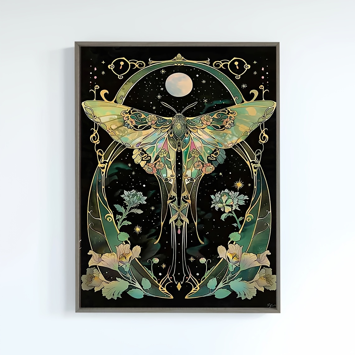 

Room Decor 1pc, Green Moth Poster 12x16 Inches, Gothic Dark Moth Art, Canvas Wall Decor For Home, Bedroom, Kitchen, Living Room, Bathroom, Hotel, Cafe, Office Decor