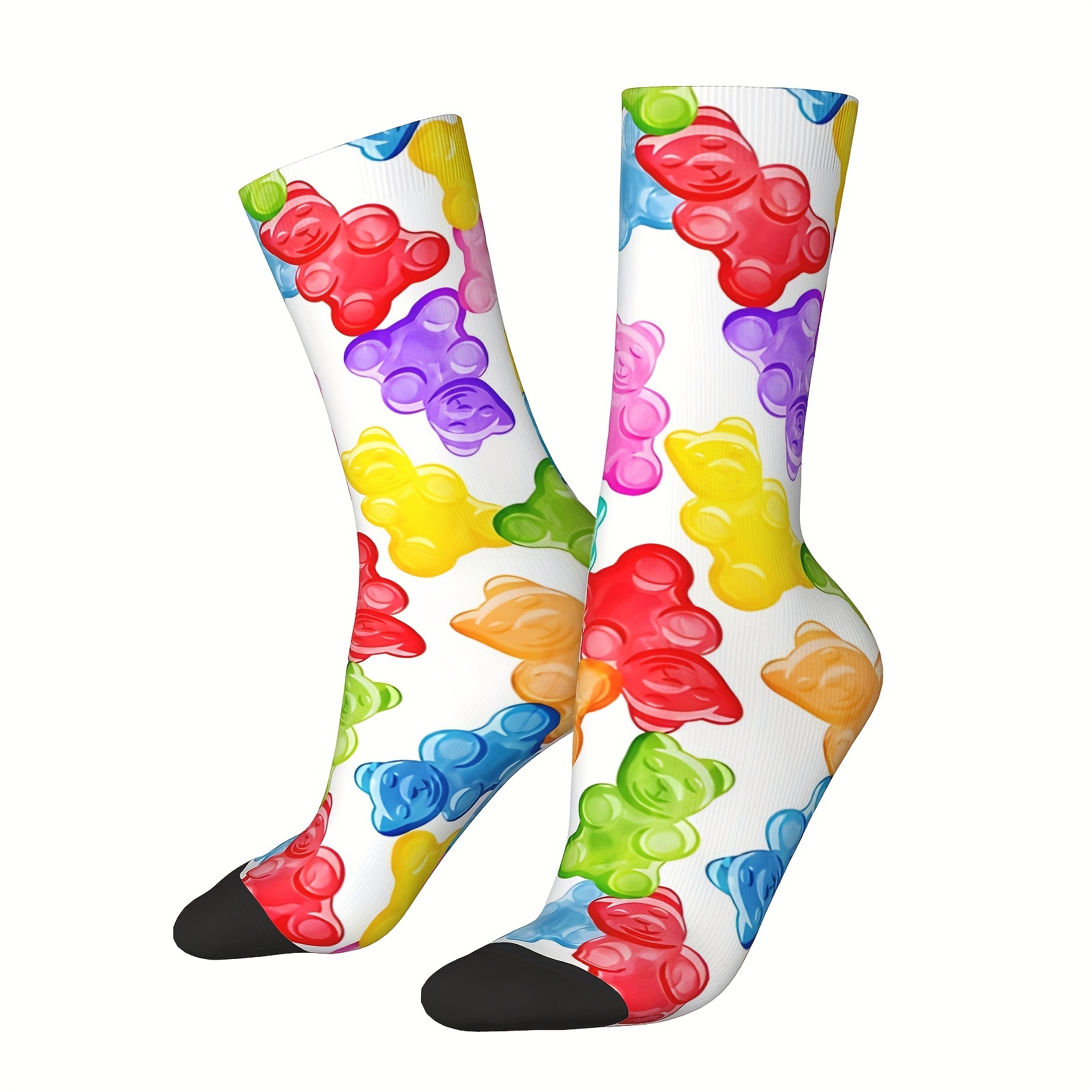 

1 Pair Gummy Crew Socks - , Fun Retro Hip Hop Style, Seamless Polyester , Comfortable & With Elasticity - Casual Wear