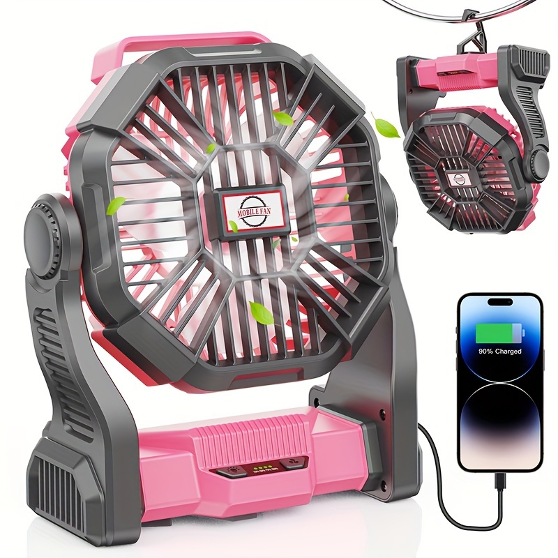 

Charging + Lighting + Fan 3-in-1 Camping Fan Battery-powered Fan, Multi-functional Portable Battery-operated Outdoor Fan, Personal Charging Fan For Travel, Hiking, Fishing, Picnic