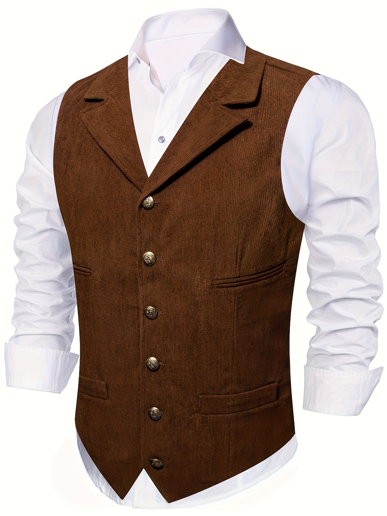 mens vintage corduroy vest sleeveless brass button lapel - Temu