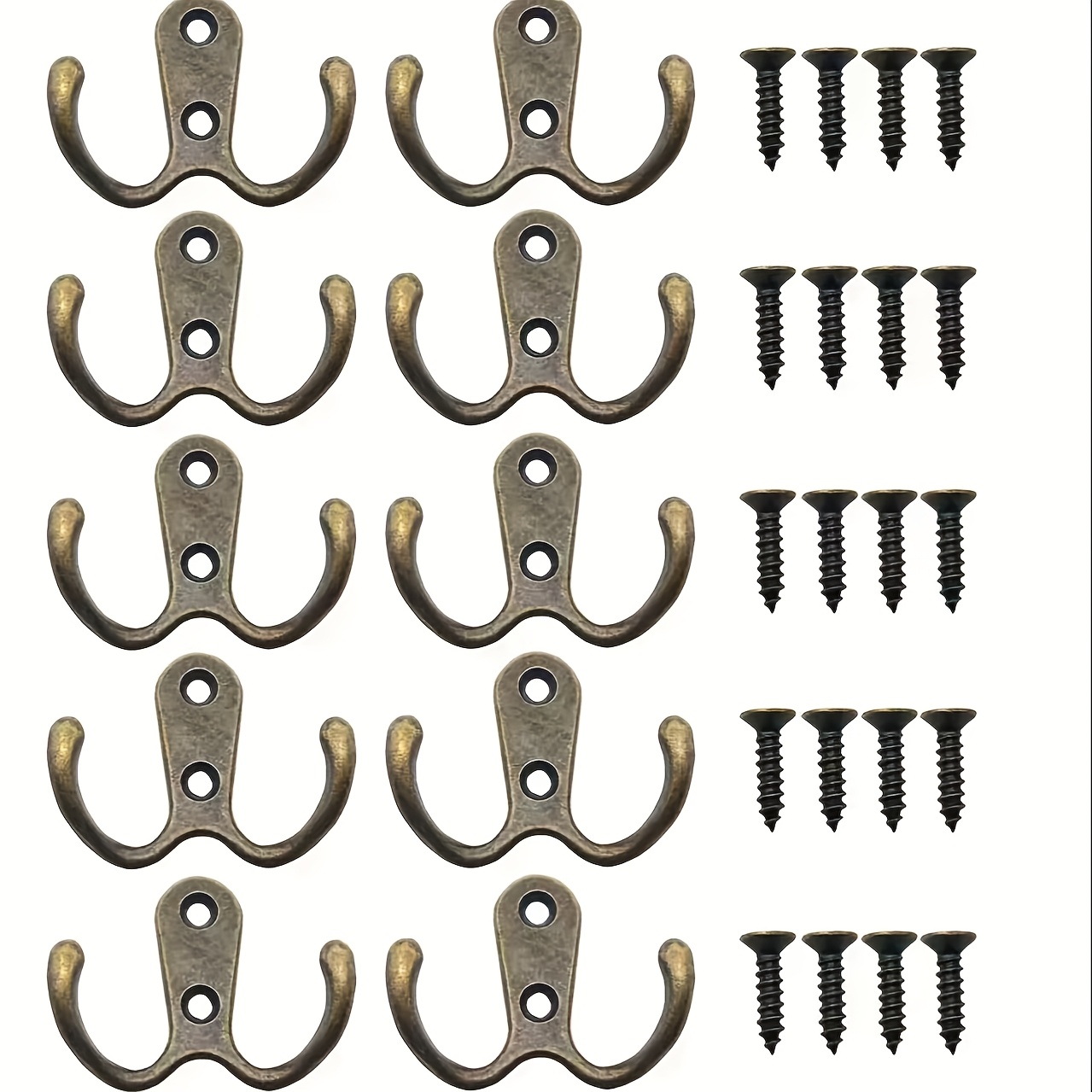 Image of 10pcs Heavy-duty Black Wall Hooks - Rust-resistant Double Claw Coat Hooks, Suitable For Keys, Towels, Bags, Etc. - , Non-rusting, Strong Load Capacity (35lbs) - Ideal For Home, Utility Hooks