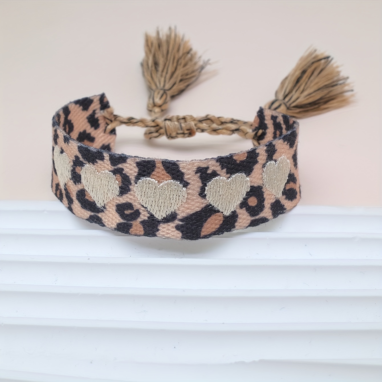 Vintage Boho Leopard Print Heart Bracelet With Tassel Details - Wear And Parties