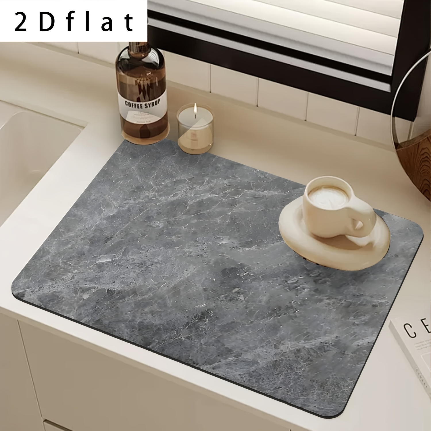 Image of 1pc Super Absorbent Non-slip Quick-dry Kitchen Countertop Drying Mat With Elegant Gray Marble Design, Dish Drainer & Coffee Machine Pad, Durable Modern Sink Mat For Dishwasher, Hot - Easy- ()