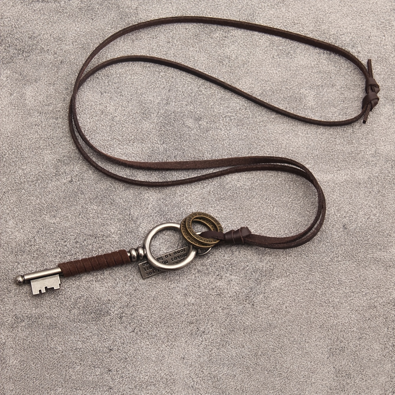 TEMU 1pc Retro Distressed Rope Key Pendant, Adjustable Length Men Women Necklace, Neck Jewelry For Cosplay Additions, Daily Versatile New Year Gift,