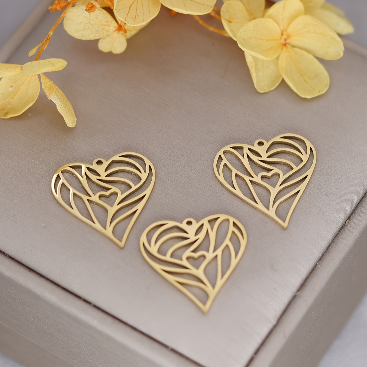 Image of 3pcs Hollow Love Heart Stainless Steel Pendant Charms For Jewelry Making Craft Bracelet Earrings Necklace Findings Accessory