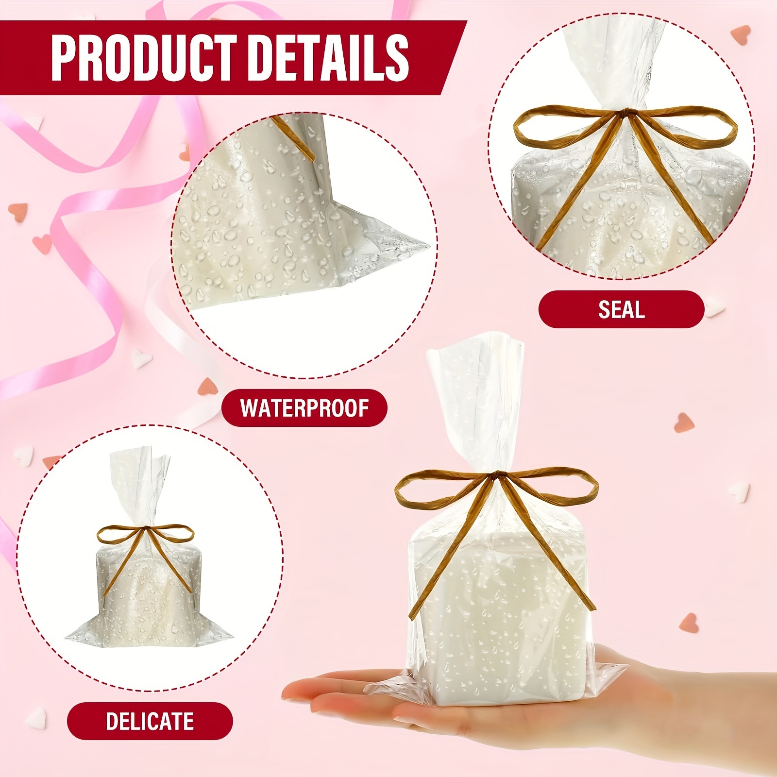 AIRSUNNY 100-Pack 3x7 Inch Clear Cellophane Bags - Gift Wrap For Cookies, Candles, Soaps & Treats