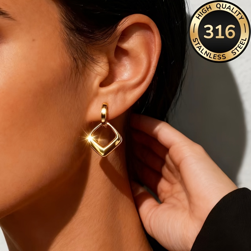 Women's 18K Gold Plated Stainless Steel Geometric Square Earrings