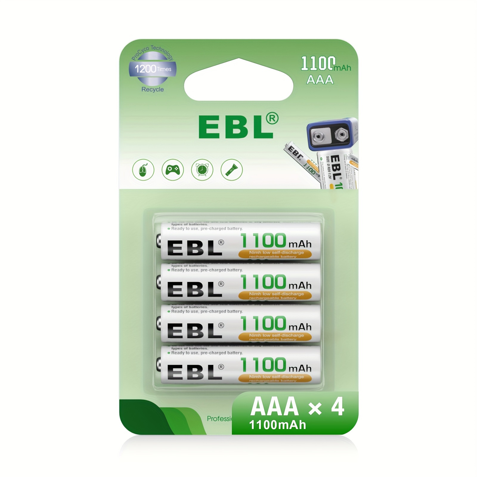 E-shop EBL AAA Wiederaufladbare Akkus mit hoher Kapazität 1100mAh, Vorgeladen, 1200 , Hochleistungs-Dauerbetrieb 3A NiMH-Batterien (4er-Pack)