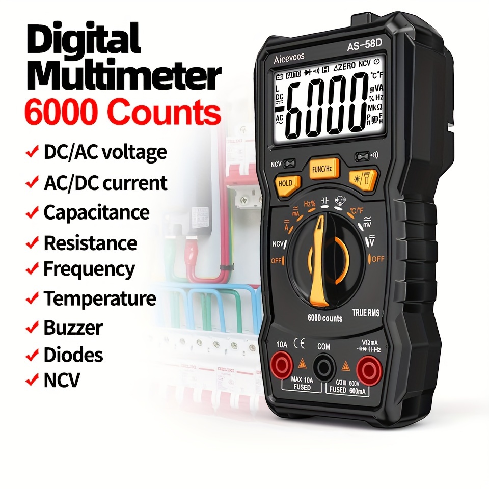 

Aicevoos Digital Professional Multimeter 6000 Counts True Rms Auto Range Dc Ac Voltage Tester Ohm Meter Capacitor Electrical Professional Multimetro Transistor Ncv