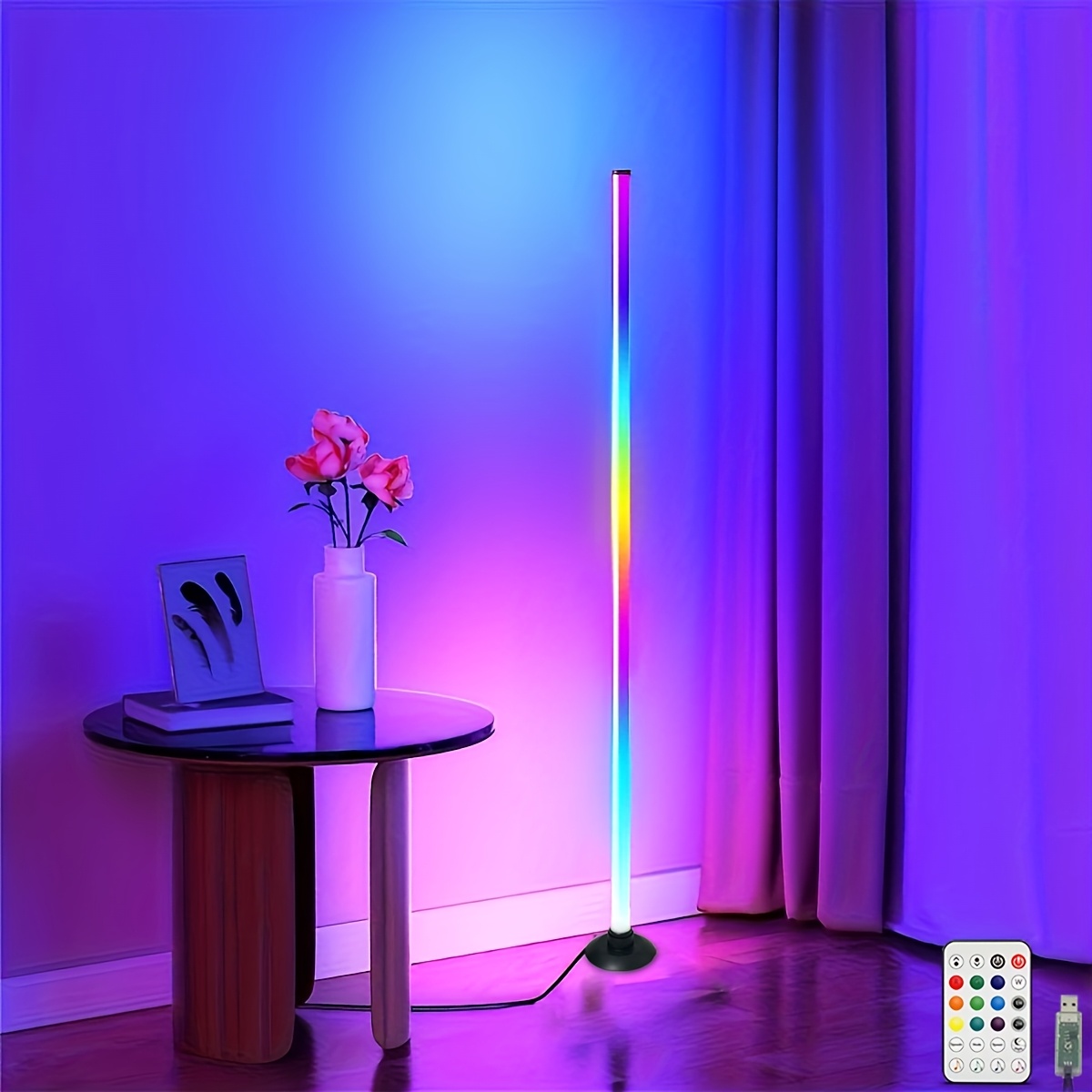 1pc Smart LED Floor Lamp, RGB Music Atmosphere Light with Remote Control (battery Not Included), USB Power Supply, Color Changing Dimming, with Timing Function, RGB Night Light, Suitable for Banquet Halls, Game Rooms, Family Gatherings, Festivals